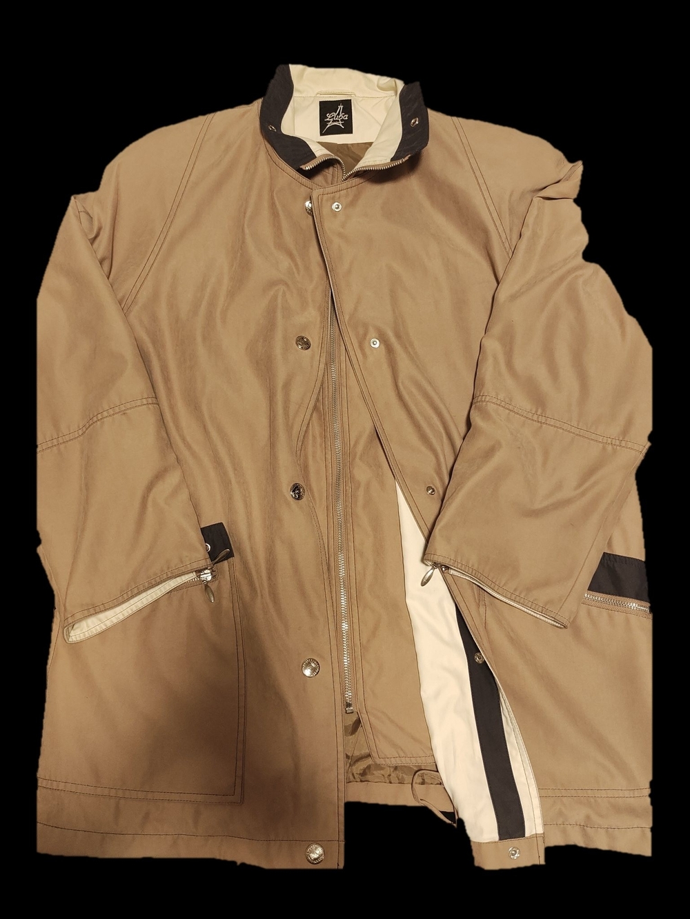 Luba Vintage Beige Parka Jacket Women's L — Navy Contrast Collar